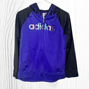 Adidas Girls Rainbow Metallic Zip Up Hoodie Purple and Black‎ Size XL 14/16